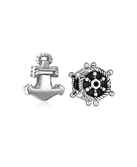Bling Jewelry Set of 2 Nautical Boat Ship Wheel and Anchor Rope Charm Bead Sterling Silver
