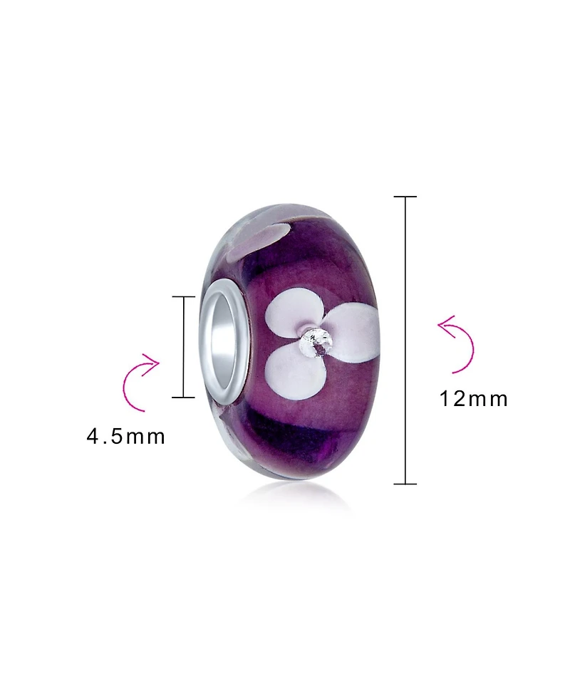 Bling Jewelry Set of 4 White Purple Flower Murano Glass Spacer Charm Bead Sterling Silver Core