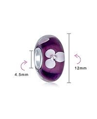 Bling Jewelry Set of 4 White Purple Flower Murano Glass Spacer Charm Bead Sterling Silver Core