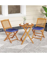 Outdoor Folding Chairs Set of 4 Acacia Wood High-Back Chair with Seat Cushions