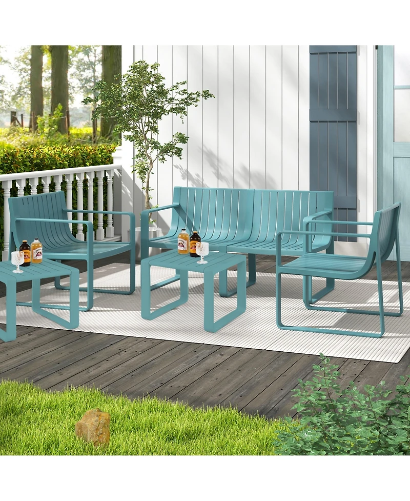 Patio Chairs Set of 4 Weather-resistant Plastic Outdoor Armchairs