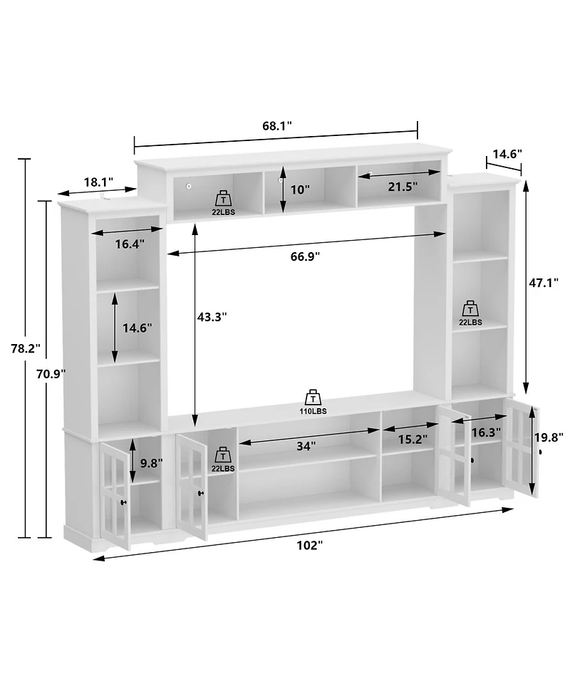 Grey Tv stand with top, left and right cabinets, multi-purpose media wooden console, entertainment center with tempered glass