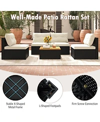 Gymax 5PCS Rattan Patio Conversation Sofa Set Outdoor Furniture Set w/ Cushions