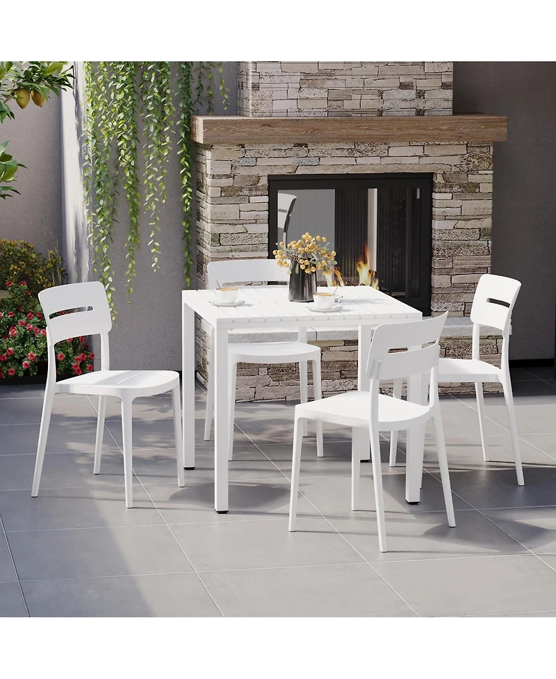 5-Piece Outdoor Metal Frame Dining Table Patio Set with Stackable Patio Dining Chairs