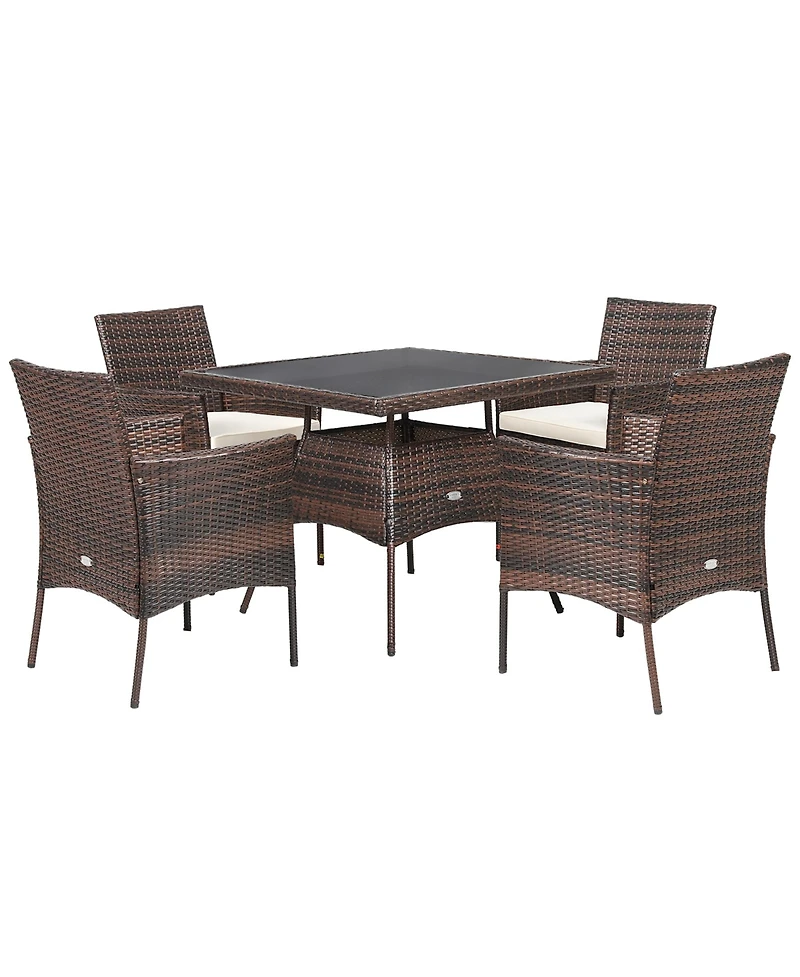 Gymax 5PCS Rattan Patio Dining Table Set Outdoor Furniture Set w/ 4 Seat Cushions