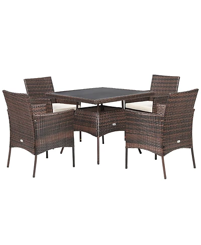 Gymax 5PCS Rattan Patio Dining Table Set Outdoor Furniture Set w/ 4 Seat Cushions