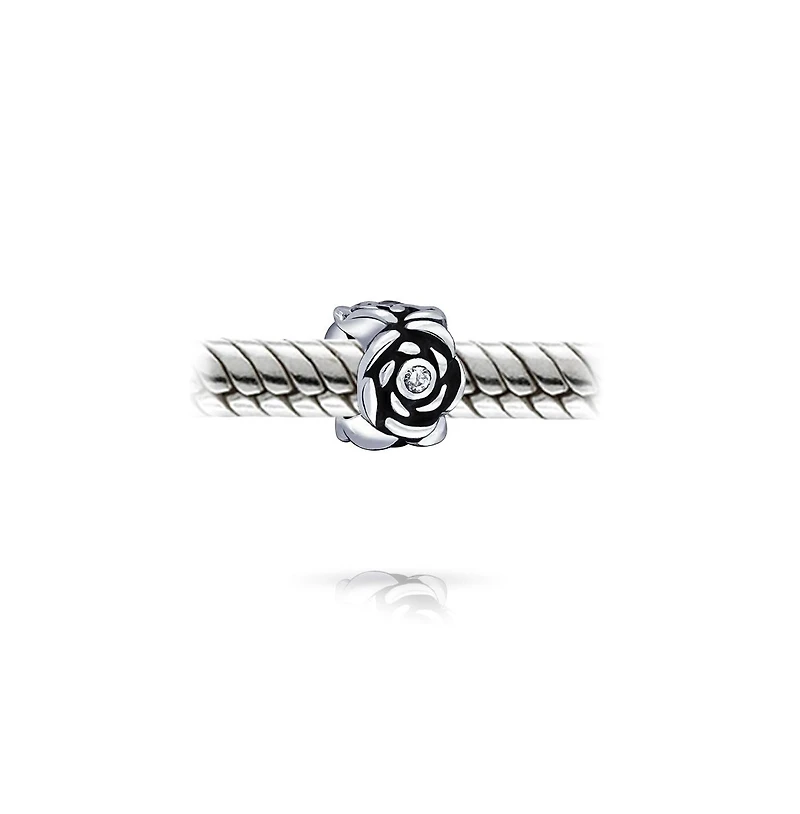Bling Jewelry Set of 2 Flower Garden Black Rose Charm Bead Oxidized Sterling Silver