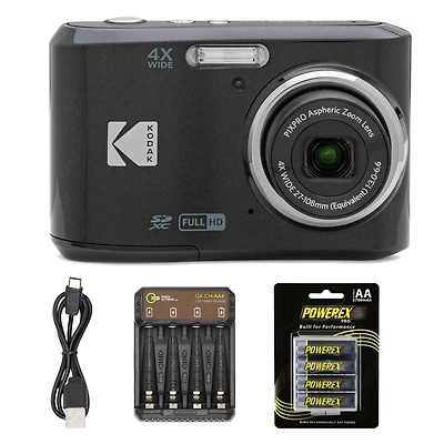 Kodak Pixpro Friendly Zoom FZ45-bk 16MP Digital Camera with 4X Optical Zoom 27mm Wide Angle and 2.7" Lcd Screen (BLack) + 4-Pack Rechargeable Aa