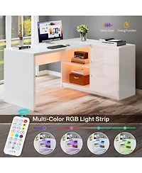 Tribesigns L-Shaped Executive Office Desk, Computer Desk with 3 Drawers, Modern Corner Home Office Executive Desk with Led Lights and 2 Storage Shelve