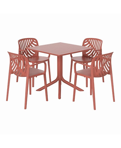 5-Piece Outdoor Square Patio Dining Table Set with Stackable Patio Dining Chairs