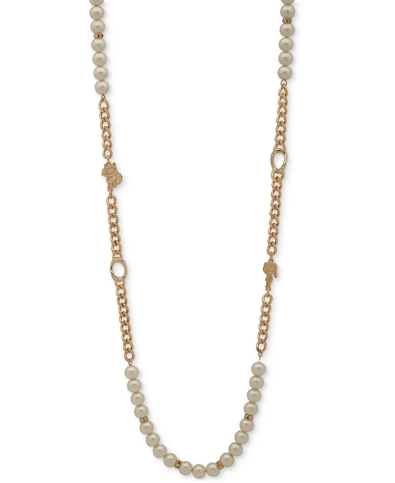 Karl Lagerfeld Paris Gold-Tone Pave, Imitation Pearl & Curb Chain 36" Strand Necklace