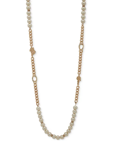 Karl Lagerfeld Paris Gold-Tone Pave, Imitation Pearl & Curb Chain 36" Strand Necklace