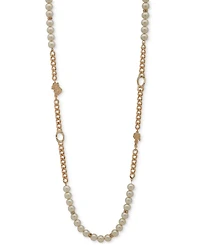 Karl Lagerfeld Paris Gold-Tone Pave, Imitation Pearl & Curb Chain 36" Strand Necklace
