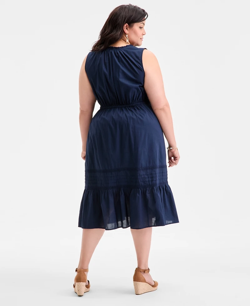 Style & Co Plus V-Neck Sleeveless Lace-Inset Midi Dress