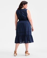 Style & Co Plus V-Neck Sleeveless Lace-Inset Midi Dress