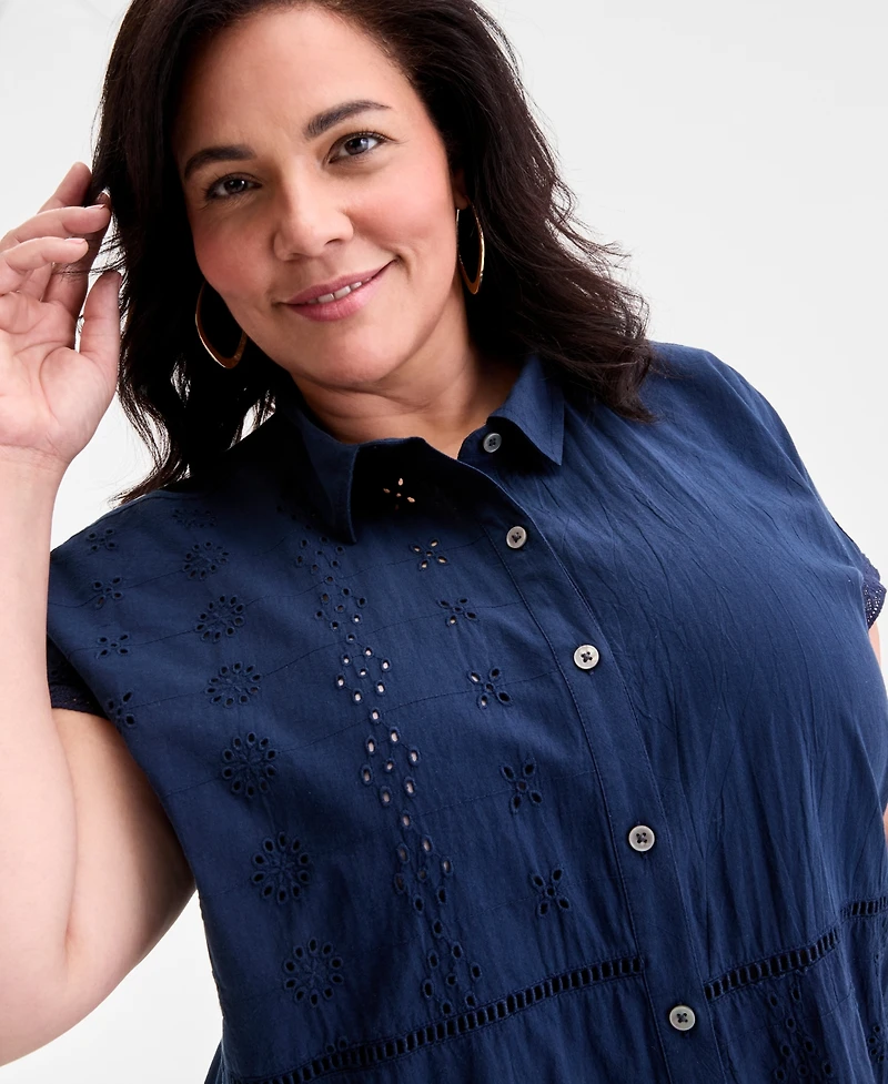 Style & Co Plus Eyelet Camp Shirt, Exclusively at Macy's
