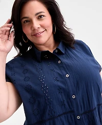 Style & Co Plus Eyelet Camp Shirt, Exclusively at Macy's