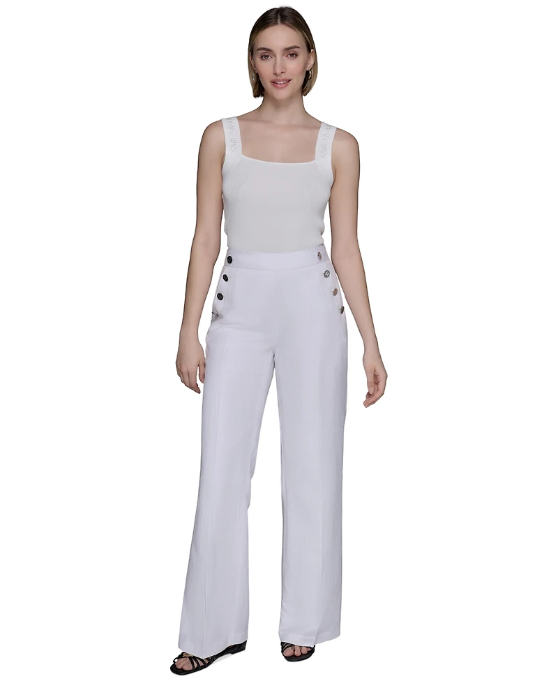 Karl Lagerfeld Paris Petite Button-Trim-Pocket Pants