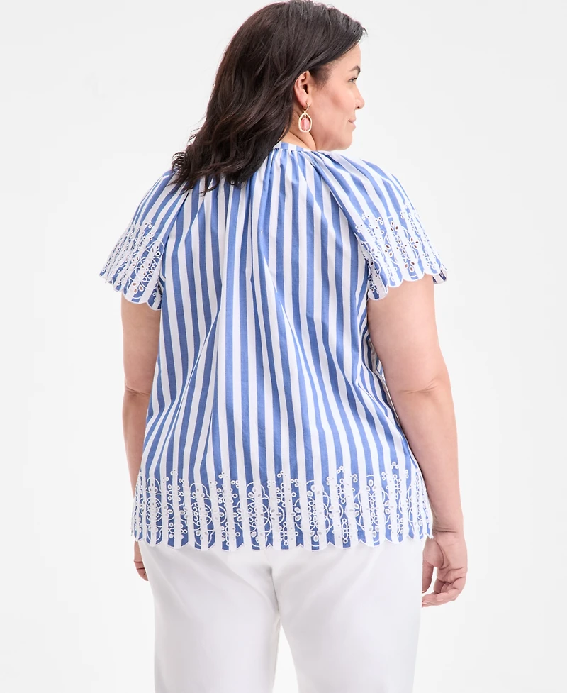 Style & Co Plus Striped Flutter-Sleeve Top, Exclusively at Macy's