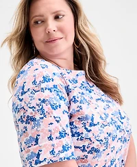 Style & Co Plus Printed Elbow-Sleeve Knit Top, Exclusively at Macy's