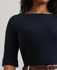 Lauren Ralph Plus Cotton-Blend Boatneck Top