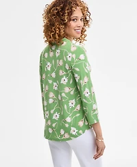 Jm Collection Women's Printed V-Neck 3/4-Sleeve Top, Exclusively at Macy's