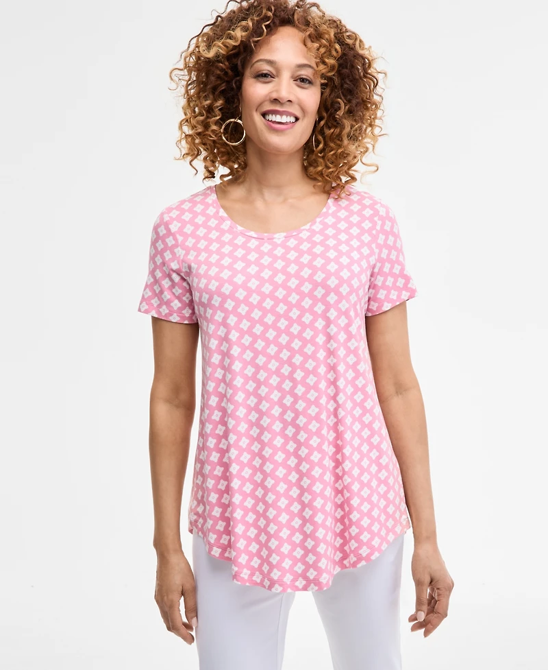 Jm Collection Women's Printed Scoop-Neck Short Sleeve Top, Exclusively at Macy's