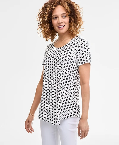 Jm Collection Women's Printed Scoop-Neck Short Sleeve Top, Exclusively at Macy's
