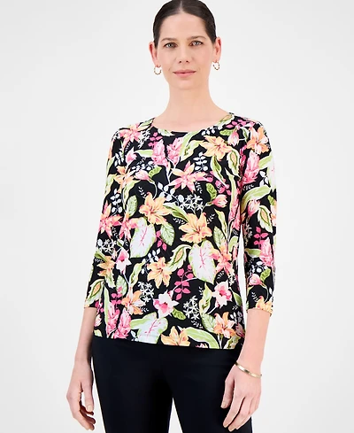 Jm Collection Women's Printed 3/4-Sleeve Top, Exclusively at Macy's
