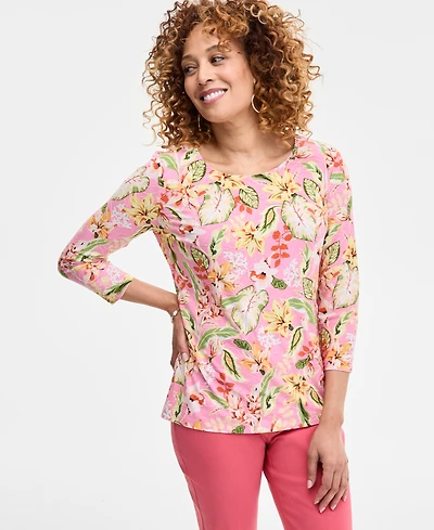 Jm Collection Women's Printed 3/4-Sleeve Top, Exclusively at Macy's