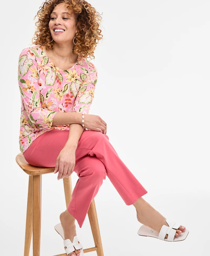 Jm Collection Women's Printed 3/4-Sleeve Top, Exclusively at Macy's