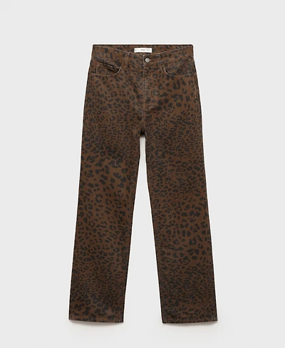 Mango Women's Leopard-Print Straight Jeans