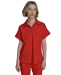 Halston Women's Compression Short-Sleeve Polo Top