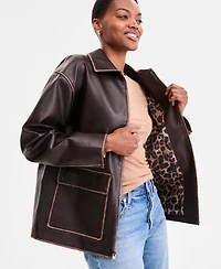 Bcbgmaxazria Petite Zip-Front Leather Jacket