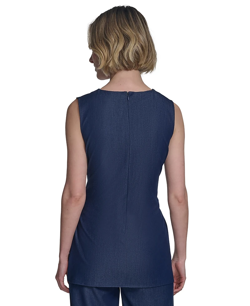 Halston Women's Denim-Like Tie-Waist Sleeveless Top