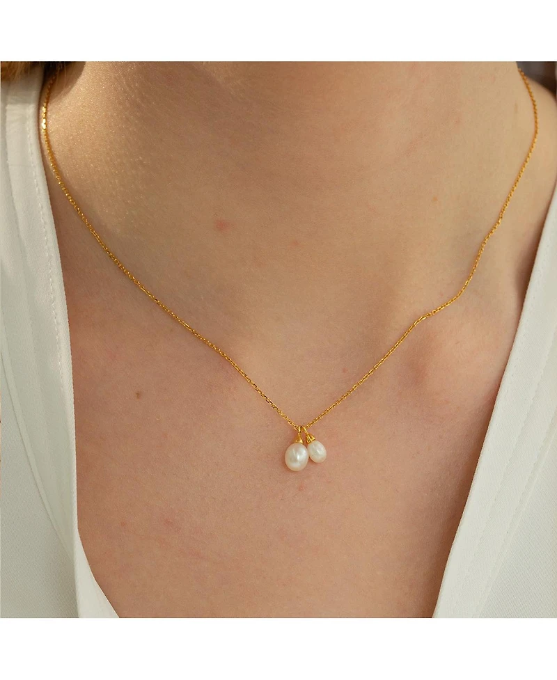 Sterling Silver 18k Gold Plated Maisie Duo Cultured Pearl Pendant Necklace