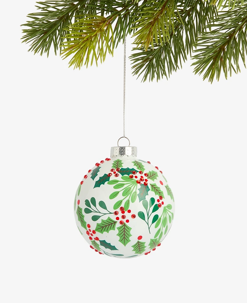 Holiday Lane Christmas Cheer Glass Holly Ball Ornament, Macy's Exclusive
