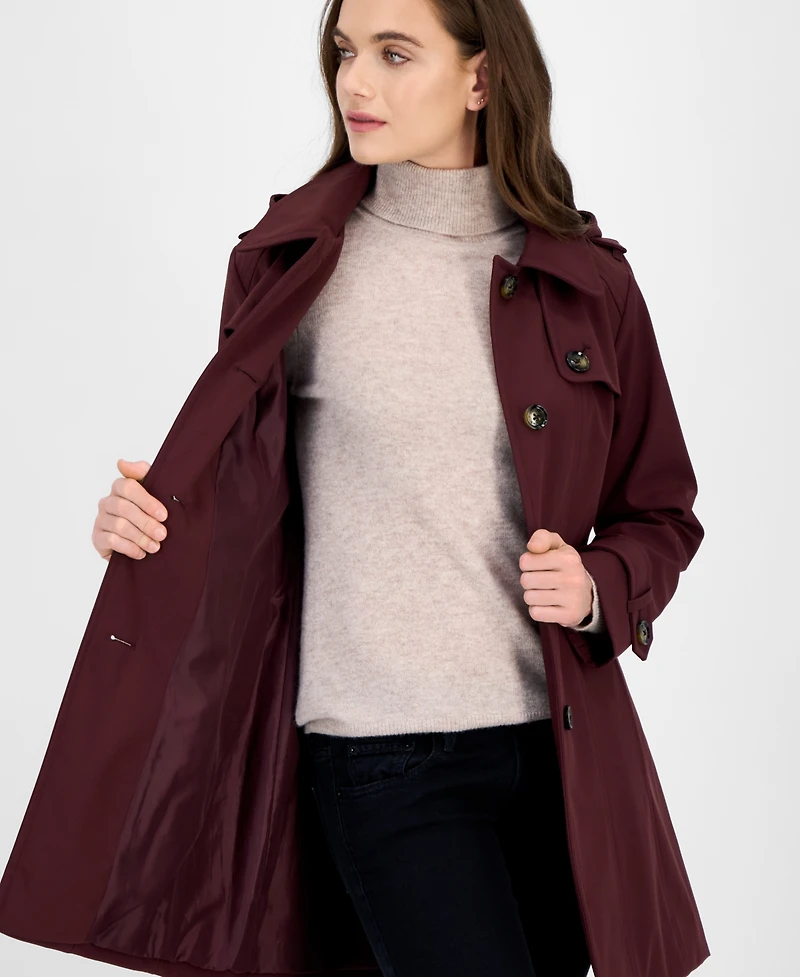 London Fog Women's Hooded Belted Zip-Front Raincoat