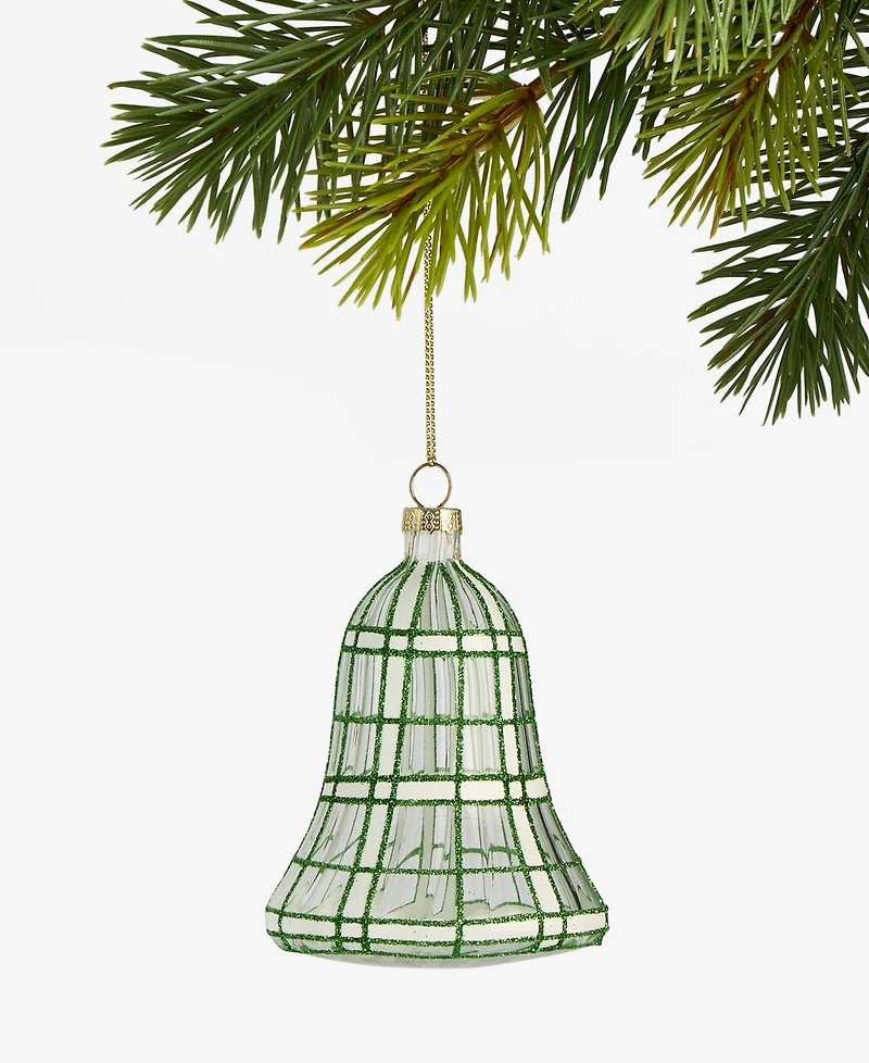 Holiday Lane Enchanted Emerald Glittered Glass Bell Ornament, Macy's Exclusive