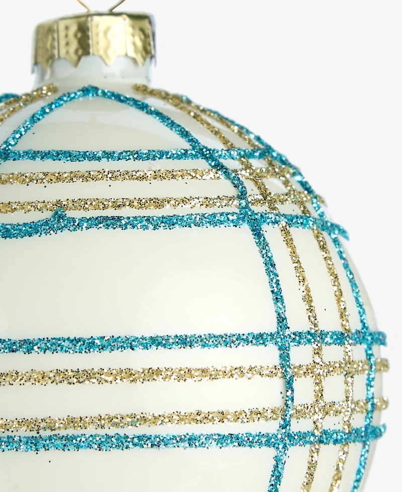 Holiday Lane Enchanted Emerald Glass Plaid Ball Ornament, Macy's Exclusive