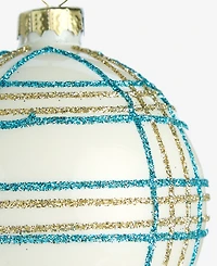 Holiday Lane Enchanted Emerald Glass Plaid Ball Ornament, Macy's Exclusive