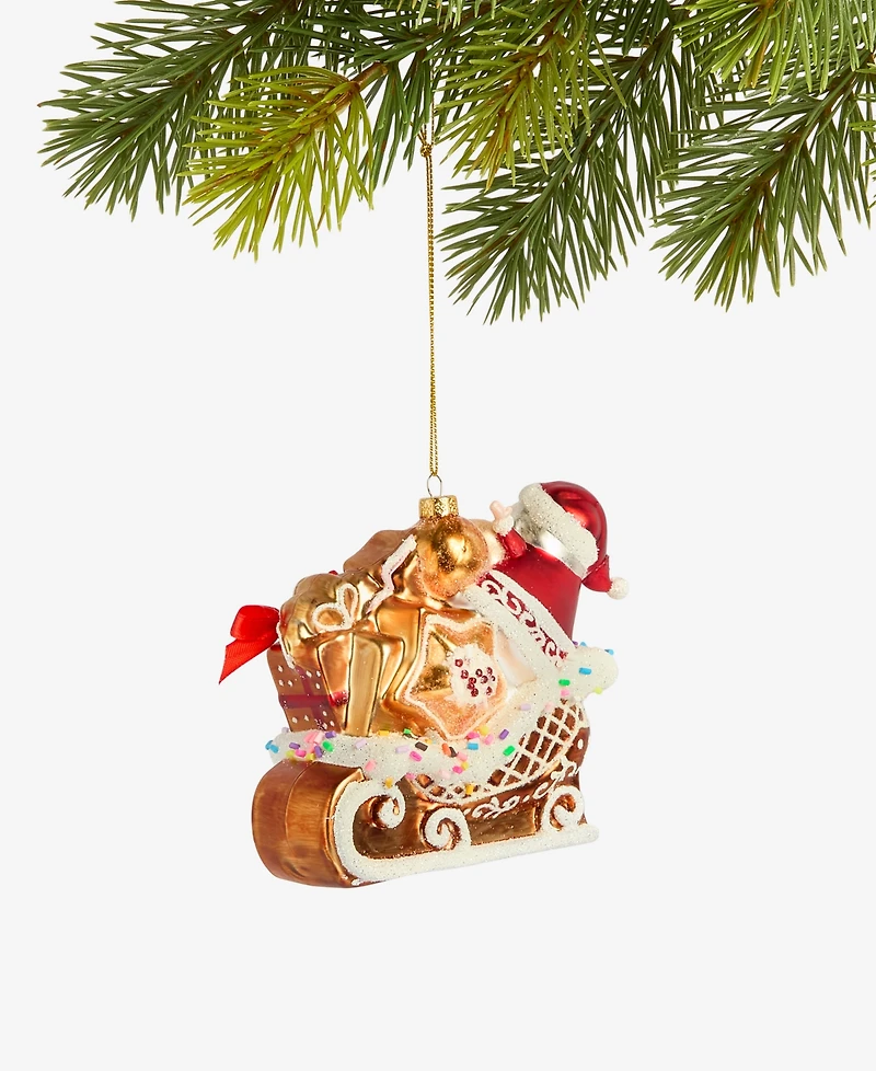 Holiday Lane Gingerbread Village Glass Santa's Sweet Sleigh Ornament, Macy's Exclusive