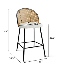 Set of 2 Rattan Back Counter Stools, Modern Boucle Bar Stools with Metal Legs for Kitchen Island-Maison Boucle