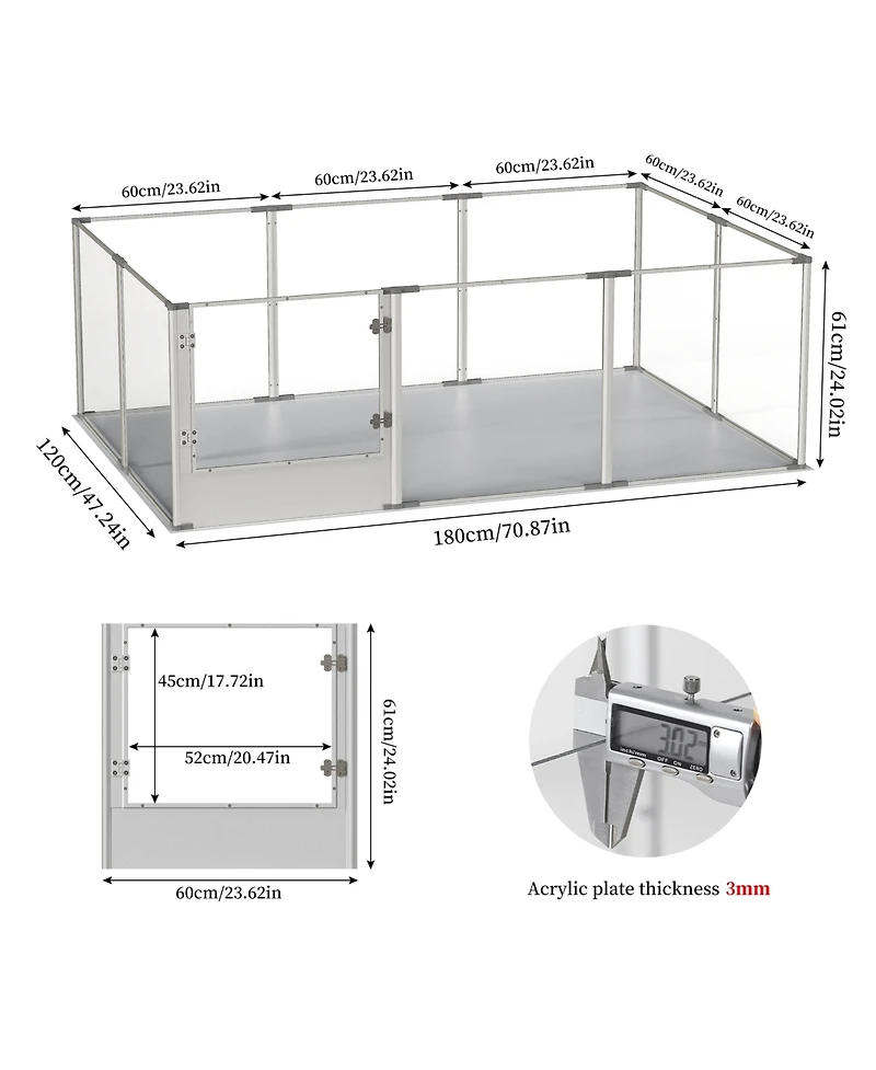 Bingopaw Transparent Pet Pen with Mat for Dog/Cat/Rabbit Litter Box