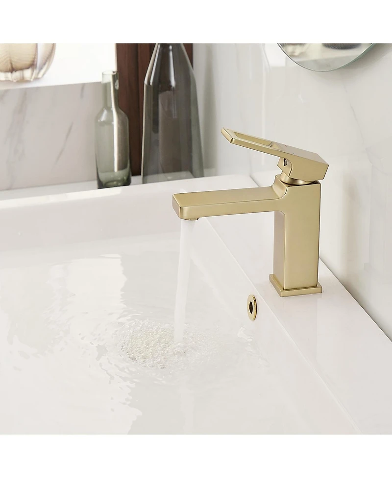 Single Hole Single-Handle Low-Arc Bathroom Faucet Water-Saving Vanity With Drain Kit Brushed Gold
