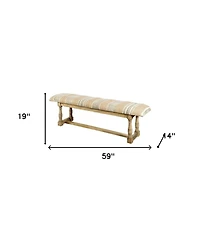 Geometric Upholstered Jute Accent Bench for Entryway or Living Room