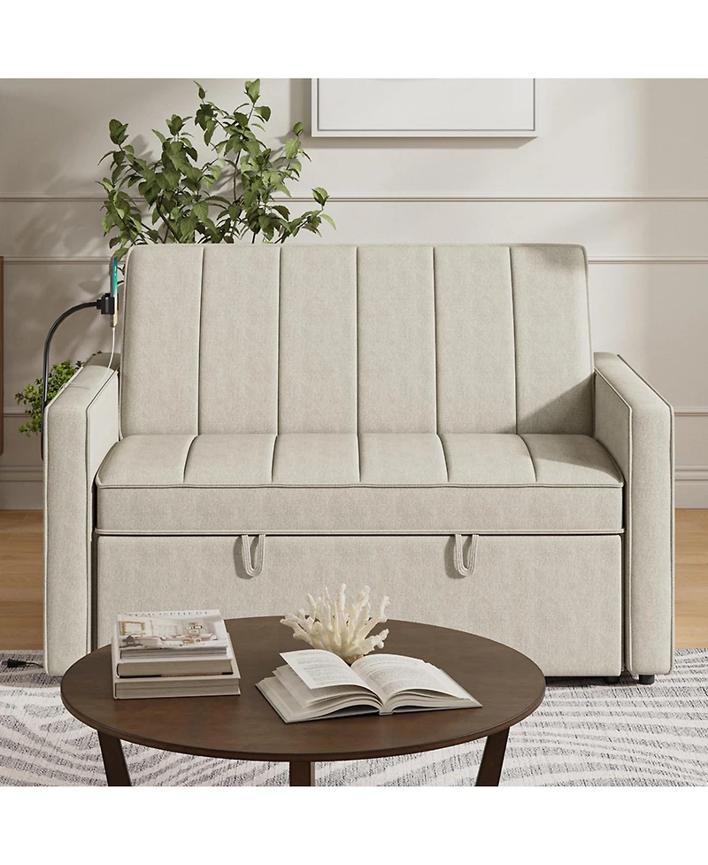Duncan Modern Channel Tufted Upholstered Sleeper Sofa With Built-In Usb Port