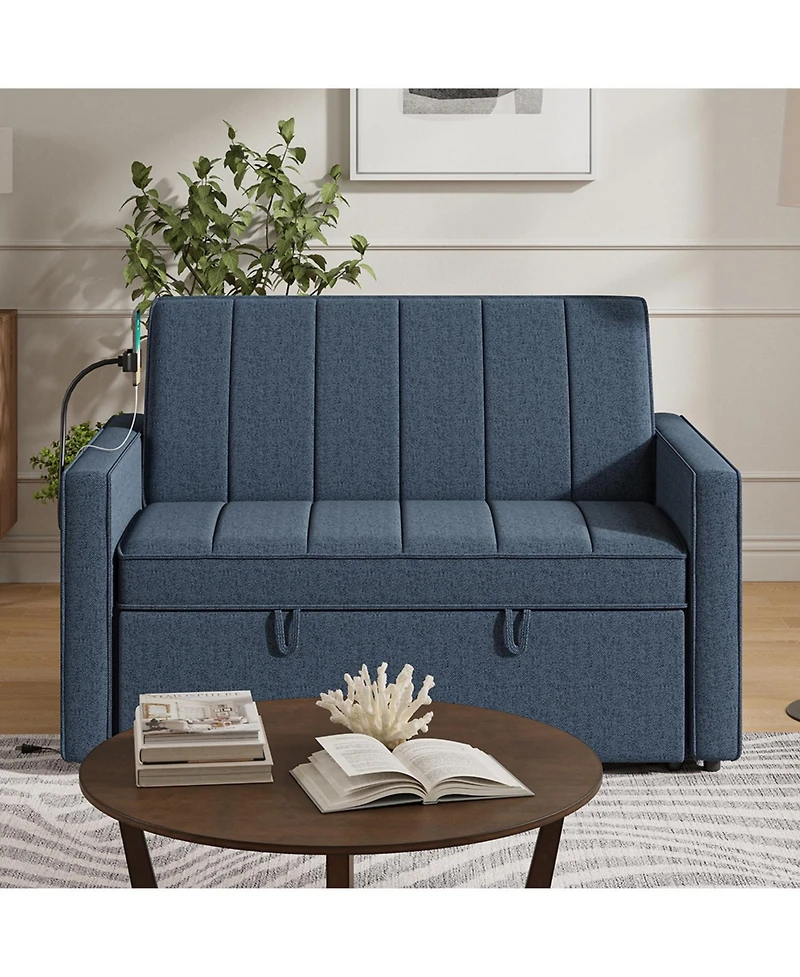 Duncan Modern Channel Tufted Upholstered Sleeper Sofa With Built-In Usb Port