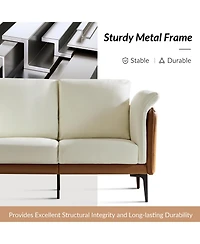 Vecent Modern Faux Leather-trimmed Fabric Sofa