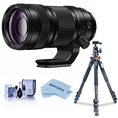 Panasonic Lumix S Pro 70-200mm f/4 O.i.s. Lens for L Mount, Bundle with Takama 3-Section Aluminum Video Tripod with Fluid Head, Cleaning Kit, Cleaning